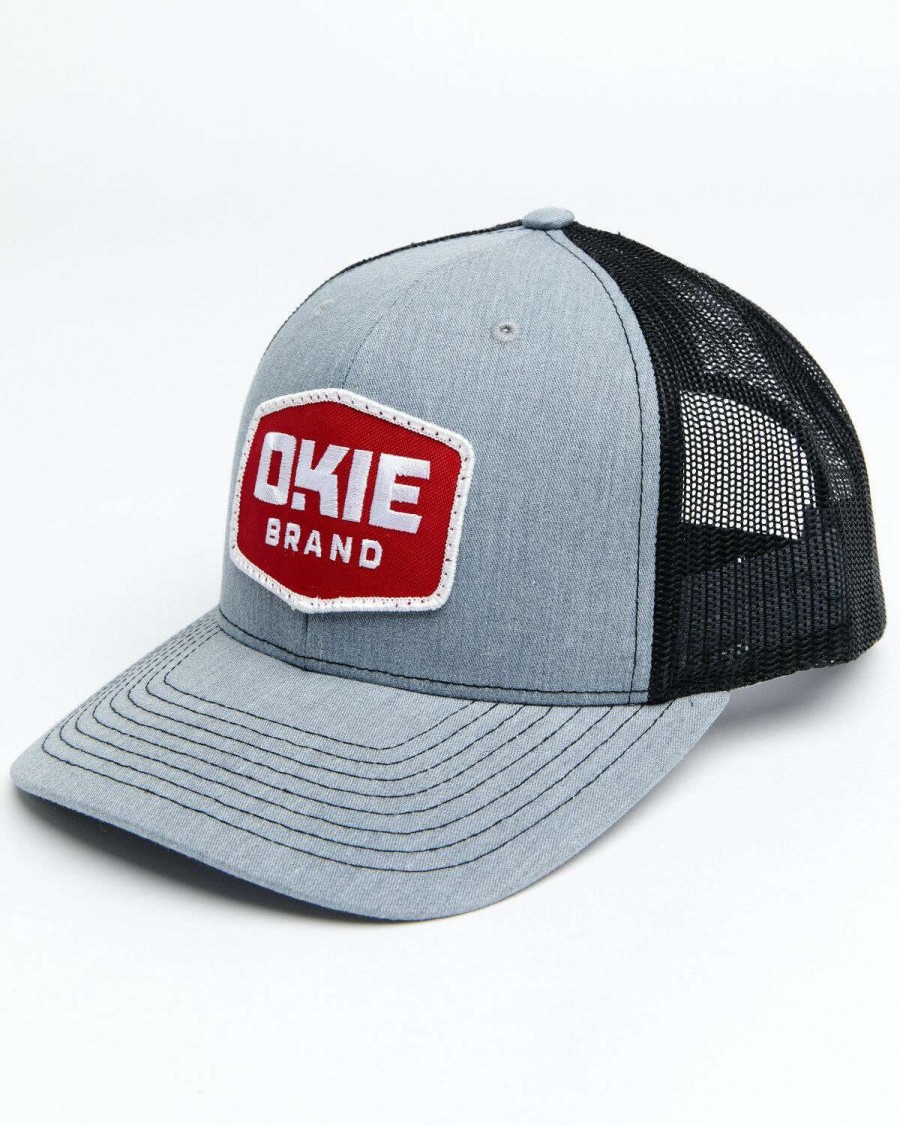 Caps * | Sale Okie Men'S Grey & Black Wiley Logo Patch Mesh-Back Ball Cap