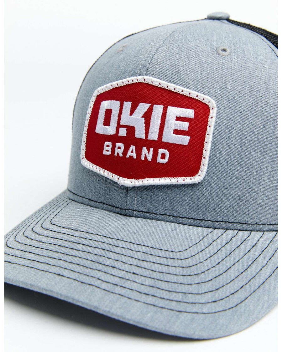 Caps * | Sale Okie Men'S Grey & Black Wiley Logo Patch Mesh-Back Ball Cap