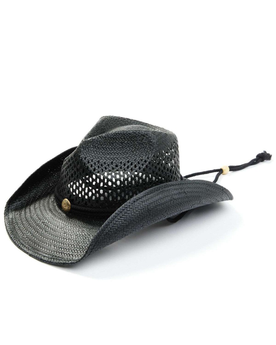 Western Hat * | Peter Grimm Ltd Outlet Peter Grimm Black Pinch Front Toyo Straw Western Hat