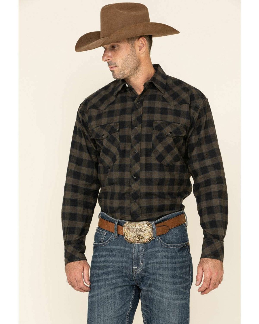 Western Shirt * | Clearance Resistol Men'S Black Percy Priest Plaid Long Sleeve Western Shirt