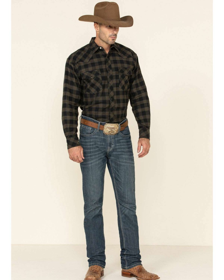 Western Shirt * | Clearance Resistol Men'S Black Percy Priest Plaid Long Sleeve Western Shirt