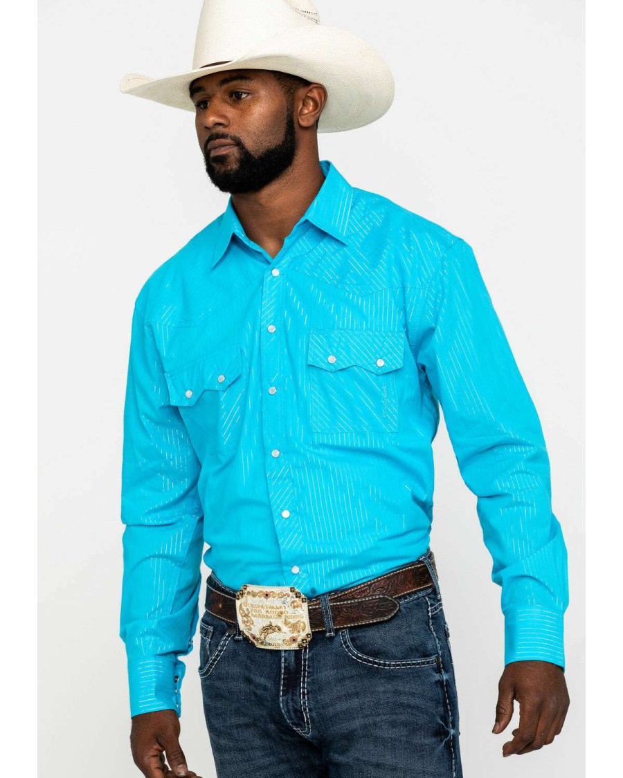 Western Shirt * | Clearance Resistol Men'S Turquoise Sam Striped Long Sleeve Western Shirt