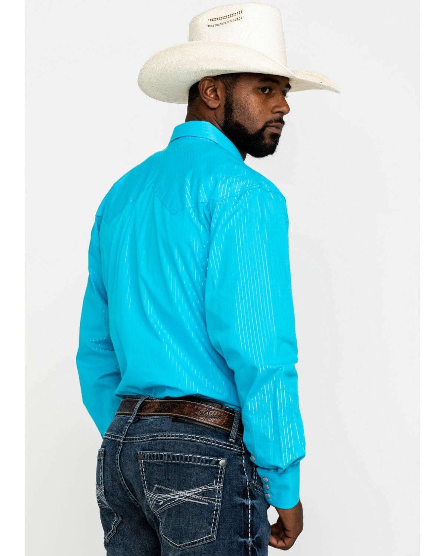 Western Shirt * | Clearance Resistol Men'S Turquoise Sam Striped Long Sleeve Western Shirt