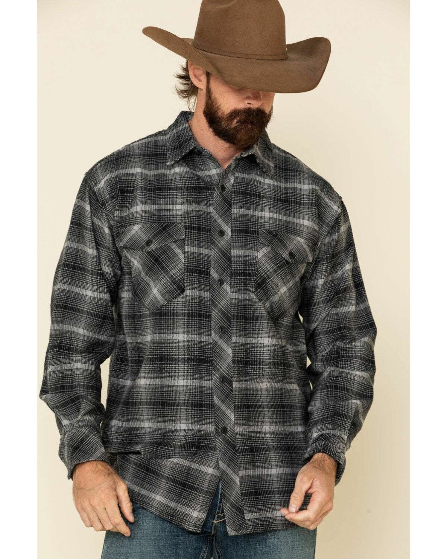 Western Shirt * | Outlet Resistol Men'S Grey Simcoe Ombre Plaid Long Sleeve Western Shirt