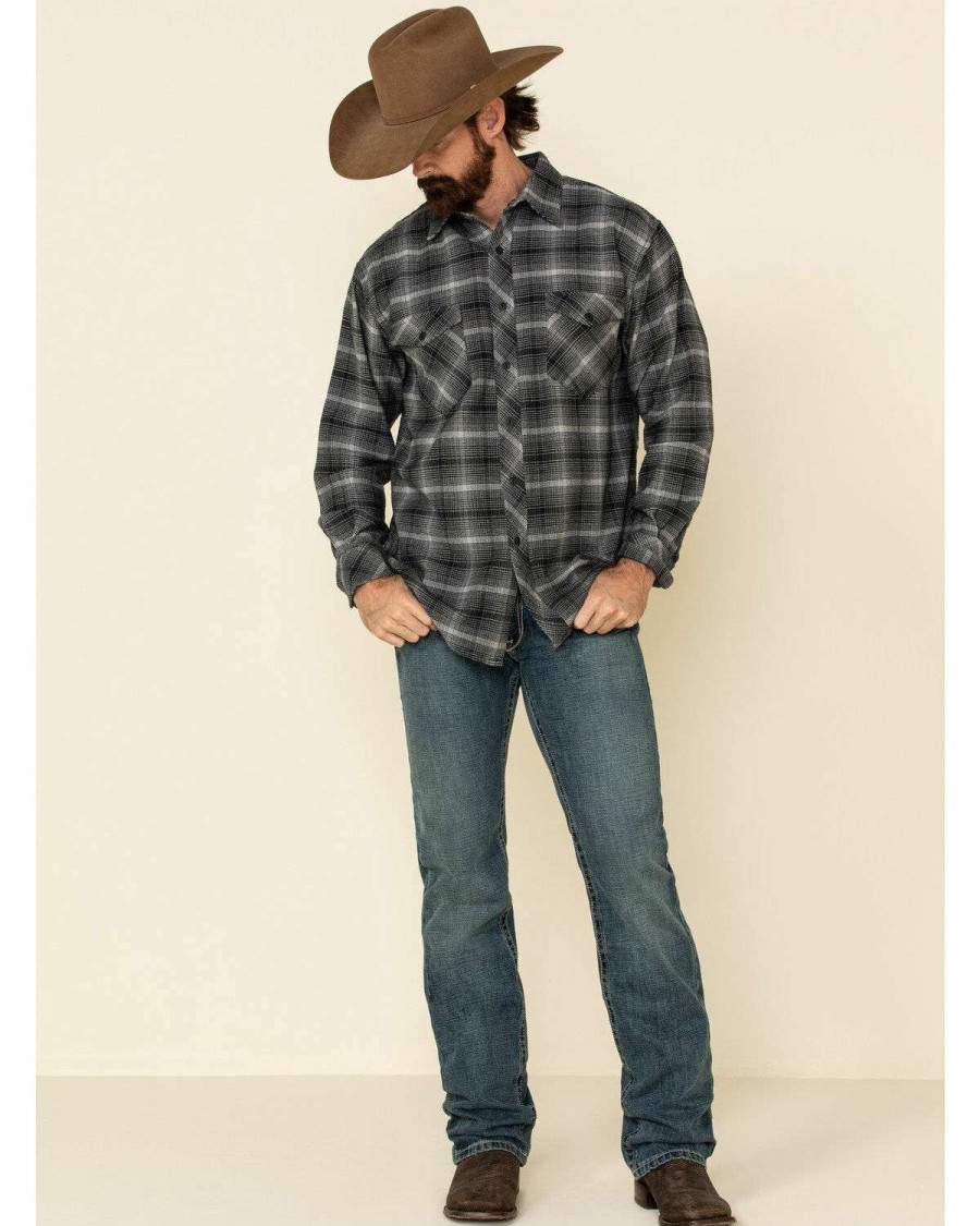 Western Shirt * | Outlet Resistol Men'S Grey Simcoe Ombre Plaid Long Sleeve Western Shirt