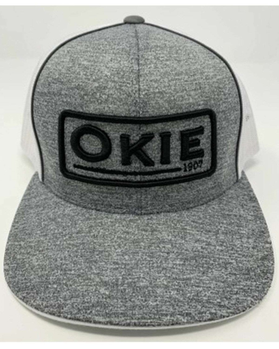 Caps * | Sale Okie Men'S Heather Grey Puff Embroidered Logo Mesh-Back Ball Cap