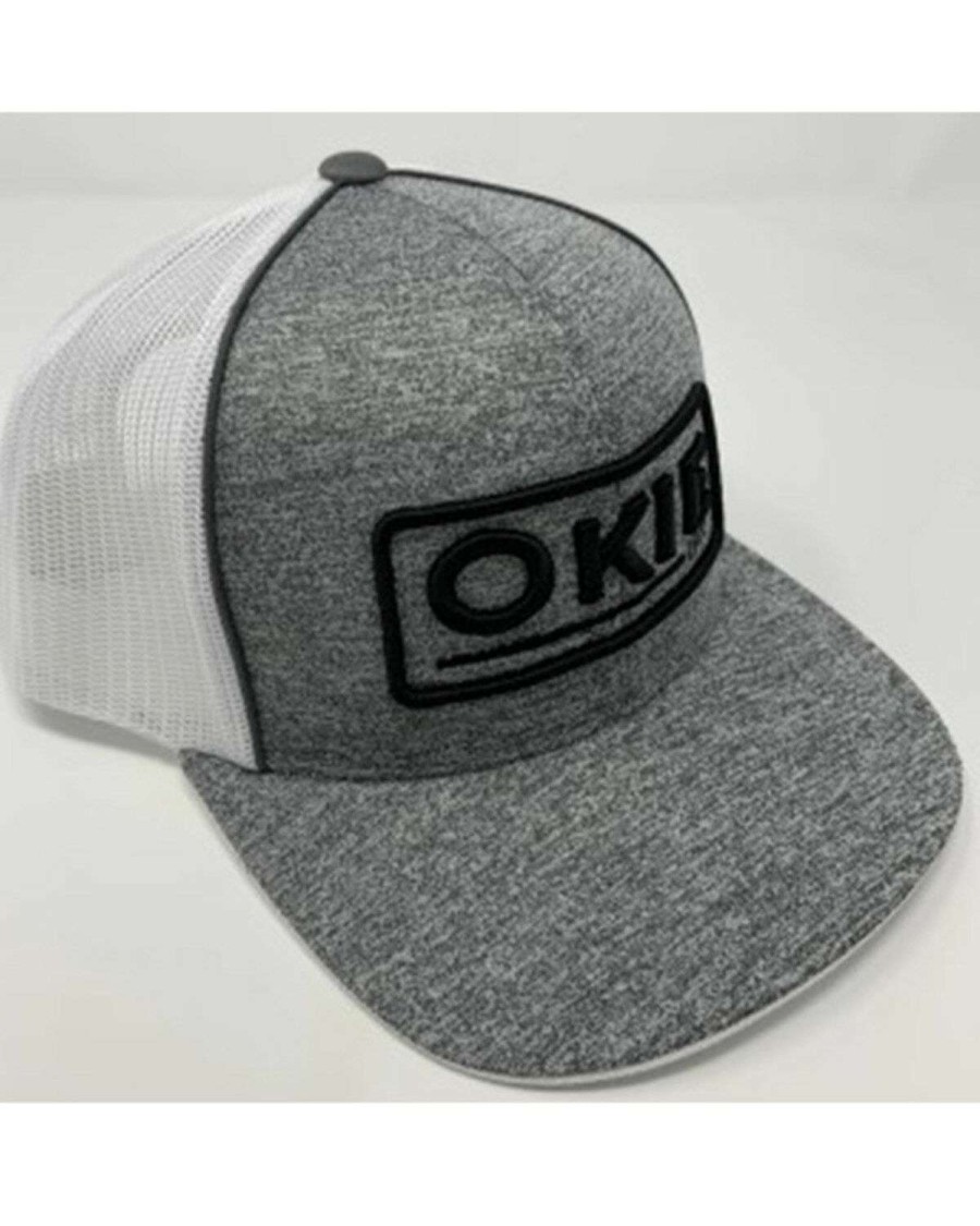 Caps * | Sale Okie Men'S Heather Grey Puff Embroidered Logo Mesh-Back Ball Cap