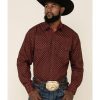 Western Shirt * | Outlet Resistol Men'S Red Camden Geo Print Long Sleeve Western Shirt