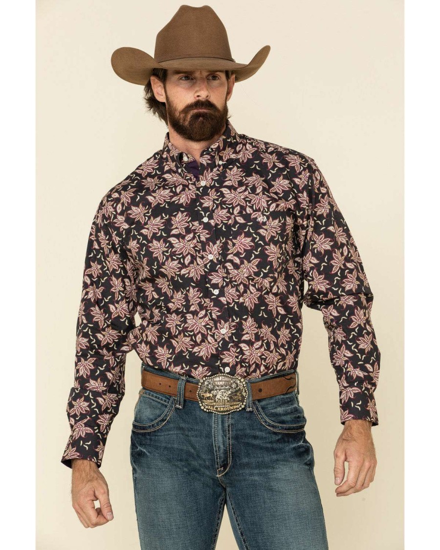 Western Shirt * | Online Resistol Men'S Black Meadow Floral Print Long Sleeve Western Shirt