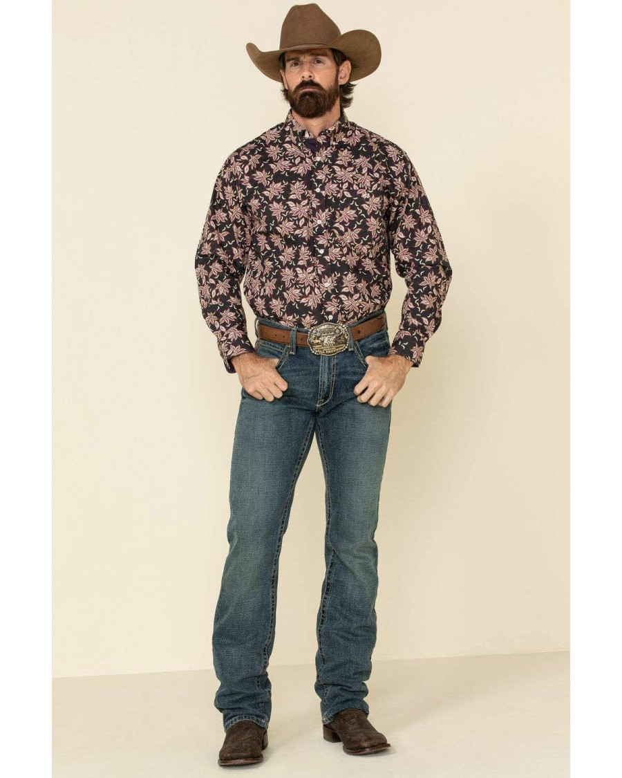 Western Shirt * | Online Resistol Men'S Black Meadow Floral Print Long Sleeve Western Shirt