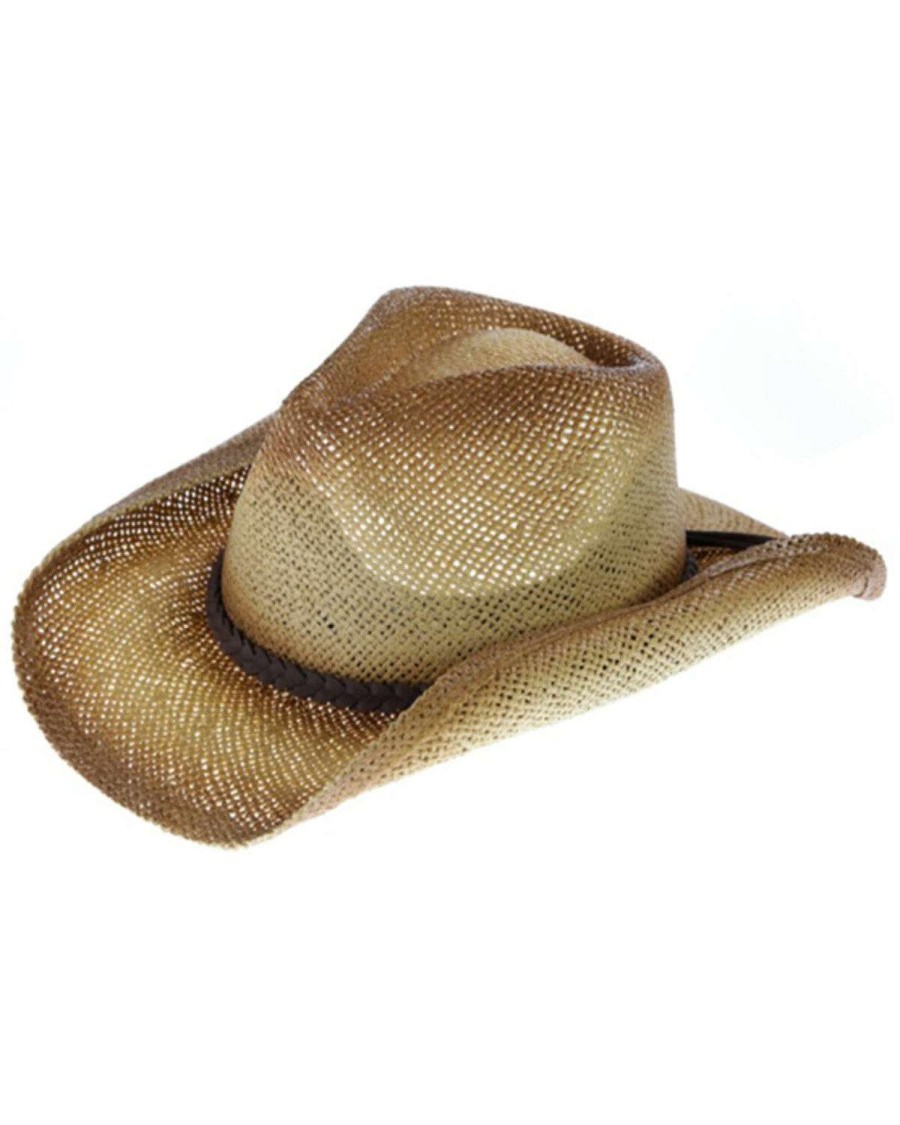 Western Hat * | Peter Grimm Ltd Sale Peter Grimm Tan Domi Pinched Drifter Straw Western Hat