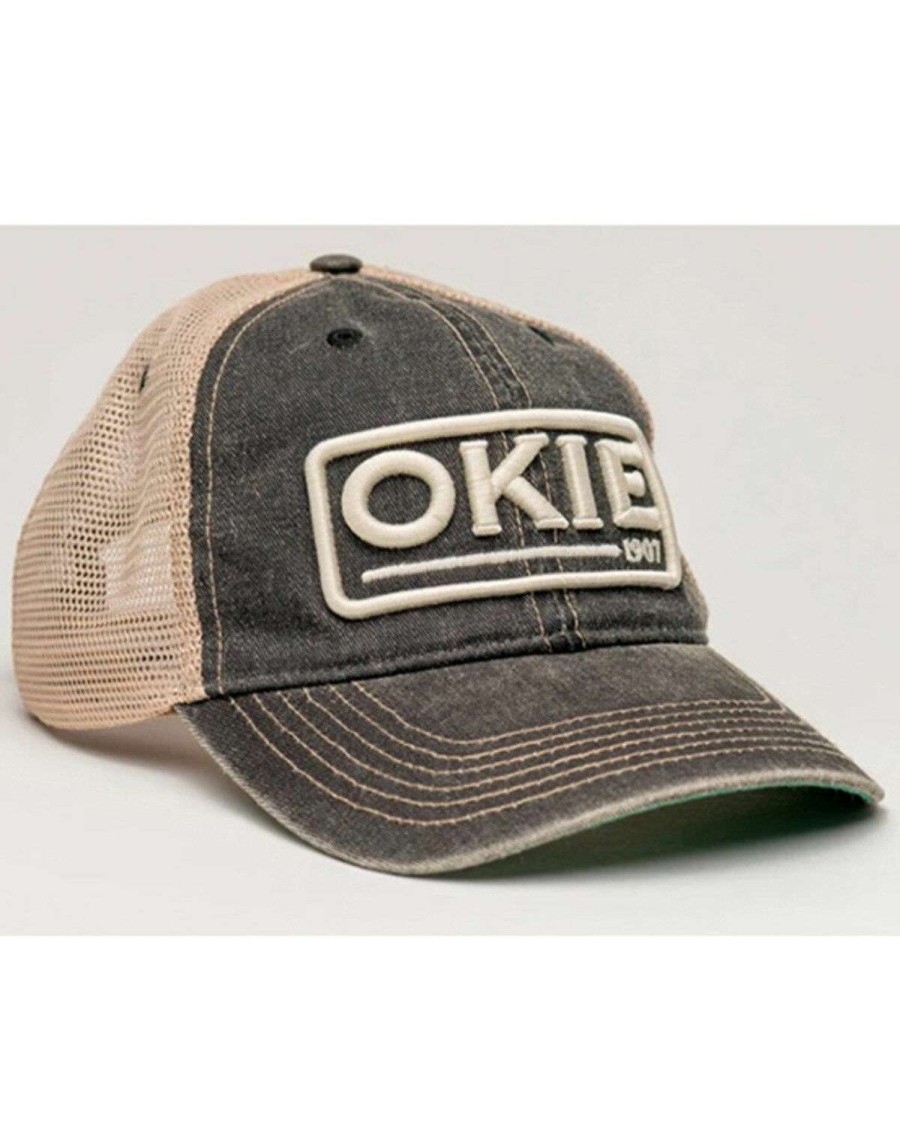 Caps * | Discount Okie Men'S Hell Right Denim Puff Logo Mesh-Back Ball Cap