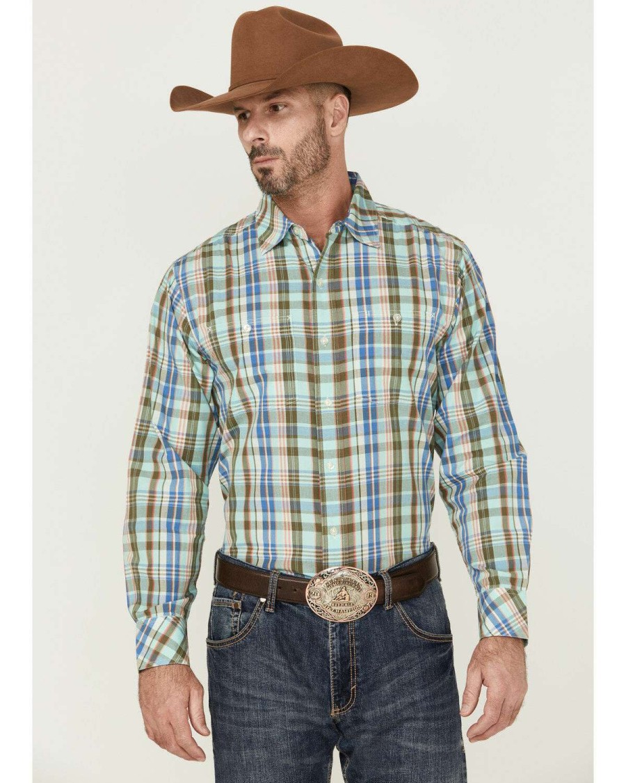 Western Shirt * | Clearance Resistol Men'S Pierson Large Plaid Long Sleeve Button-Down Western Shirt