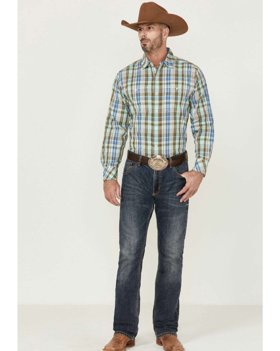 Western Shirt * | Clearance Resistol Men'S Pierson Large Plaid Long Sleeve Button-Down Western Shirt