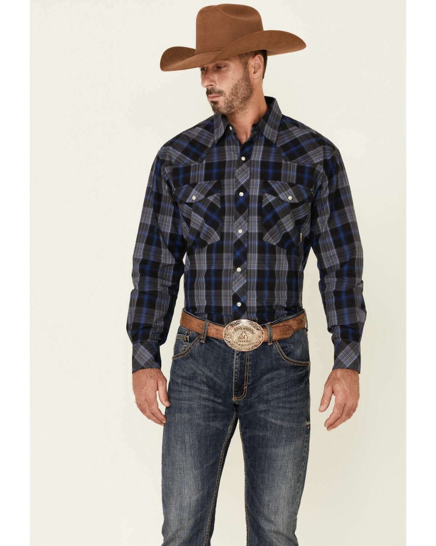 Western Shirt * | Discount Resistol Double R Men'S Cleburne Plaid Long Sleeve Snap Western Shirt