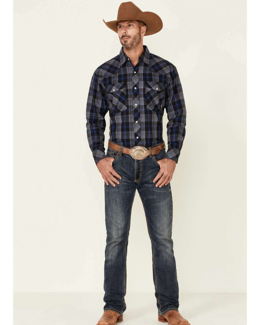 Western Shirt * | Discount Resistol Double R Men'S Cleburne Plaid Long Sleeve Snap Western Shirt