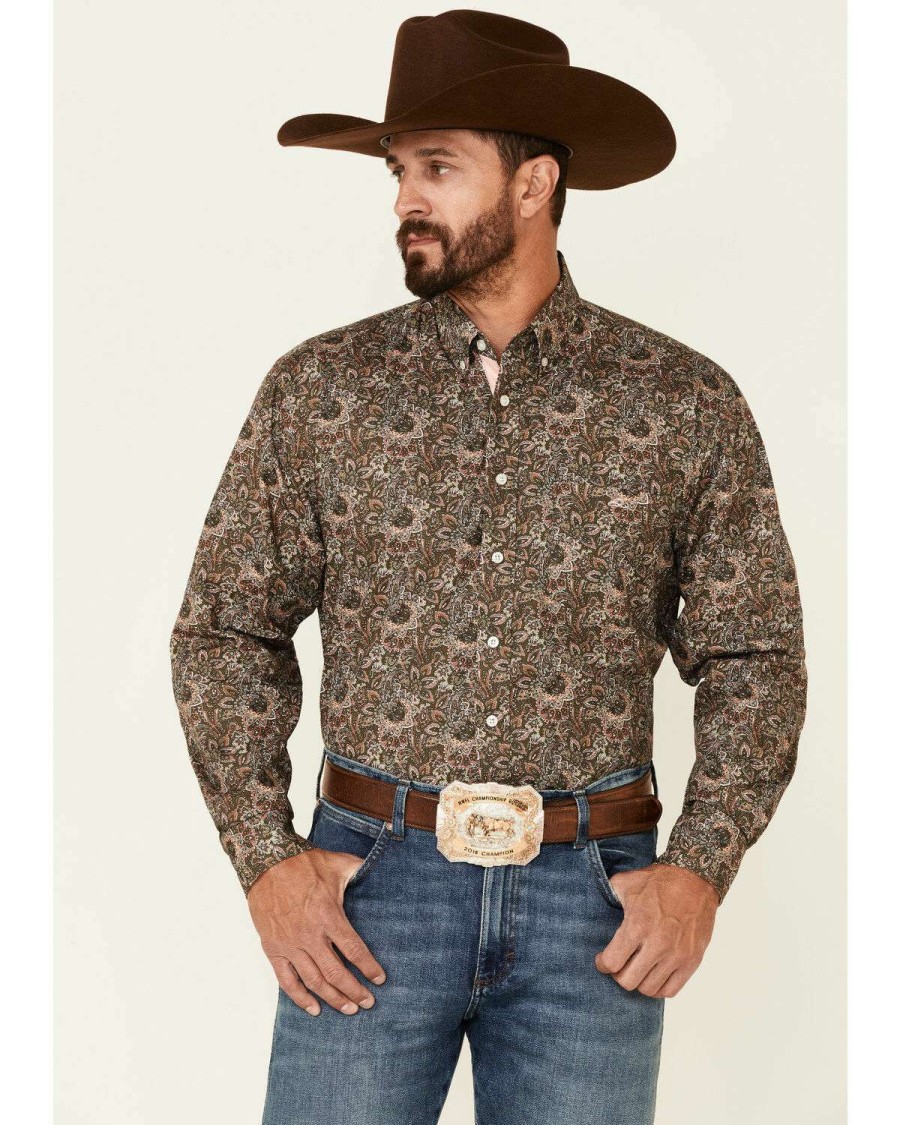 Western Shirt * | Clearance Resistol Men'S Peoria Floral Print Long Sleeve Button-Down Western Shirt