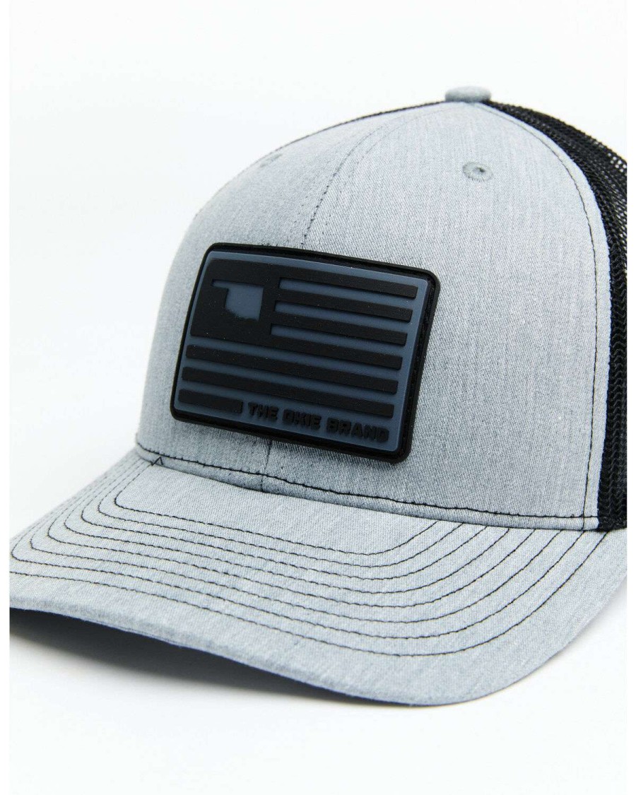 Caps * | Discount Okie Men'S Billy Rubber Flag Logo Patch Mesh-Back Ball Cap Grey & Black