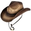 Western Hat * | Peter Grimm Ltd Clearance Peter Grimm Dark Brown Juri Chin Cord Toyo Straw Western Hat