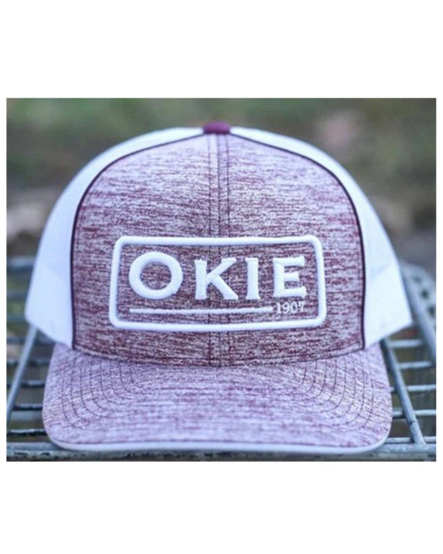 Caps * | Clearance Okie Men'S Burgundy & White Noble Marled Embroidered Logo Mesh-Back Ball Cap