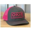 Caps * | Online Okie Women'S Grey & Pink Darlin Logo Puff Embroidered Mesh-Back Trucker Cap