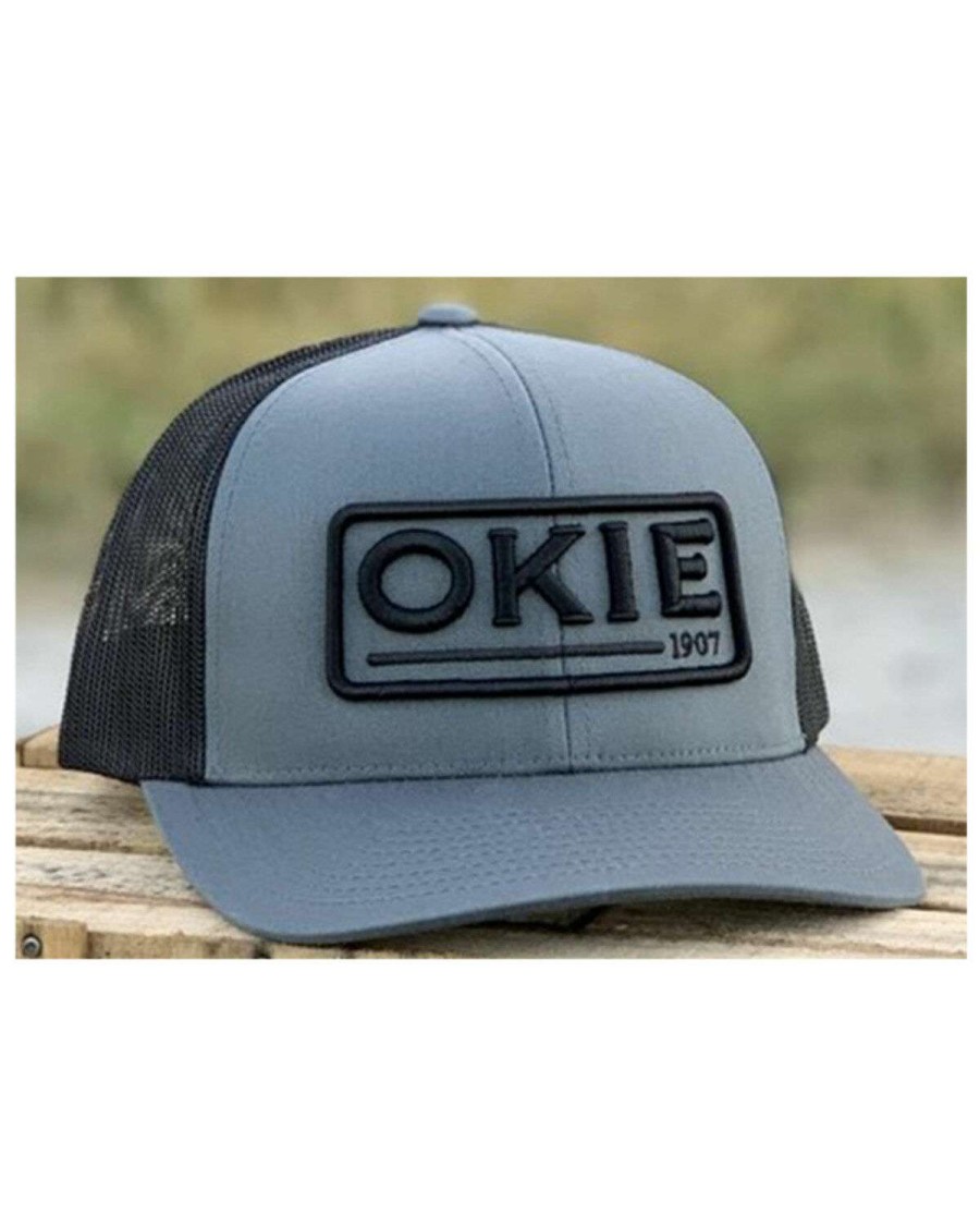 Caps * | Clearance Okie Men'S Grey & Black Stetson Puff Embroidered Logo Mesh-Back Trucker Cap