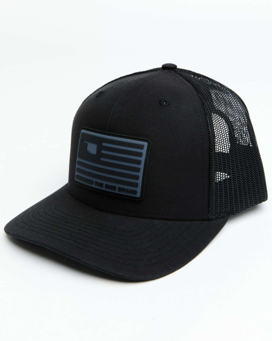 Caps * | Online Okie Men'S Billy Rubber Flag Logo Patch Mesh-Back Ball Cap Black