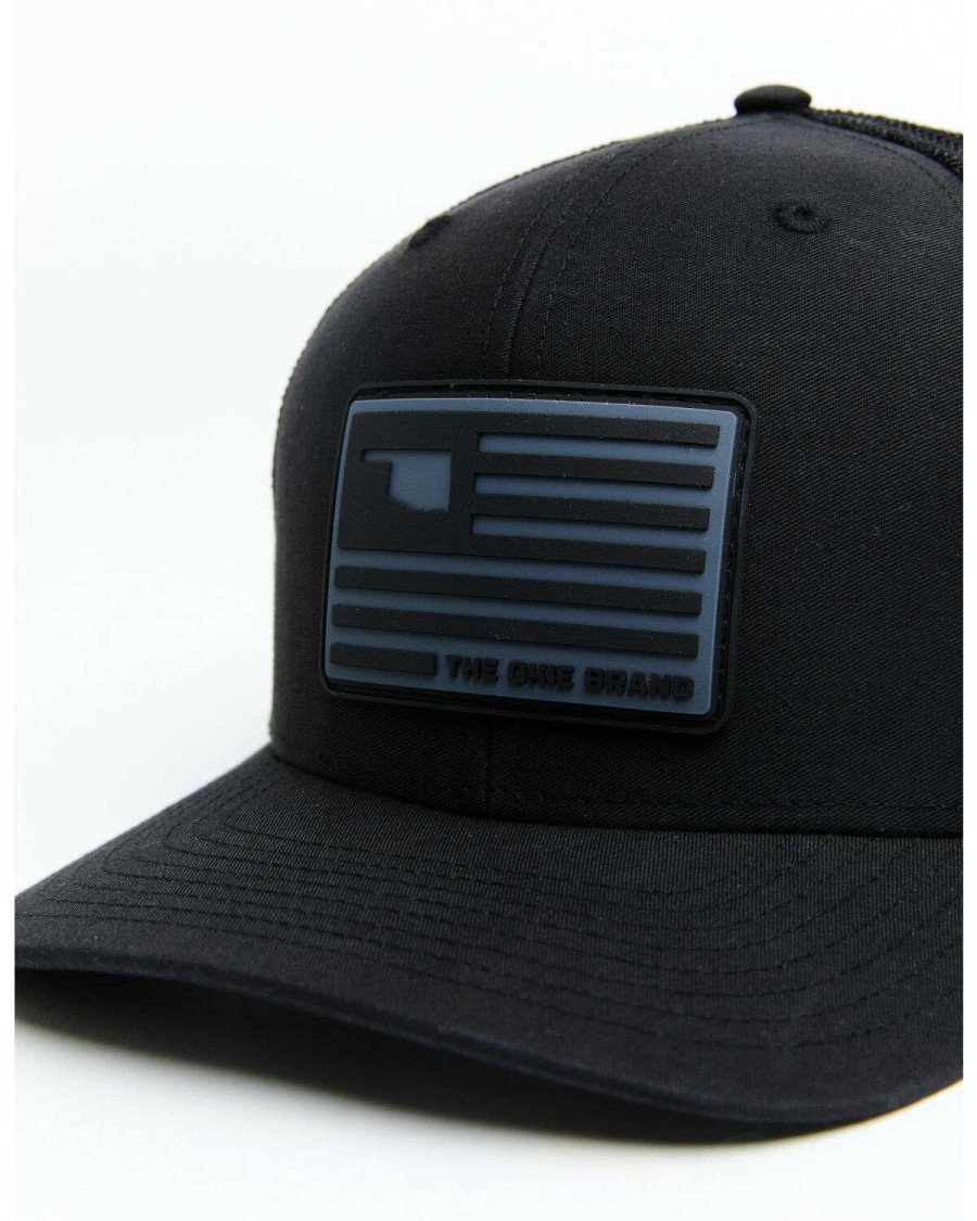 Caps * | Online Okie Men'S Billy Rubber Flag Logo Patch Mesh-Back Ball Cap Black