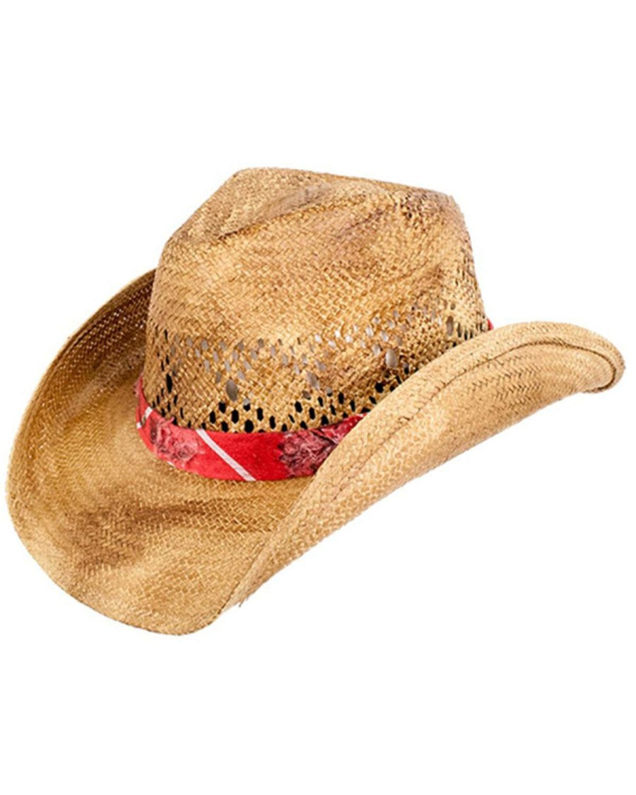 Western Hat * | Peter Grimm Ltd Sale Peter Grimm Natural Bennett Tea Stain Pinched Straw Western Hat