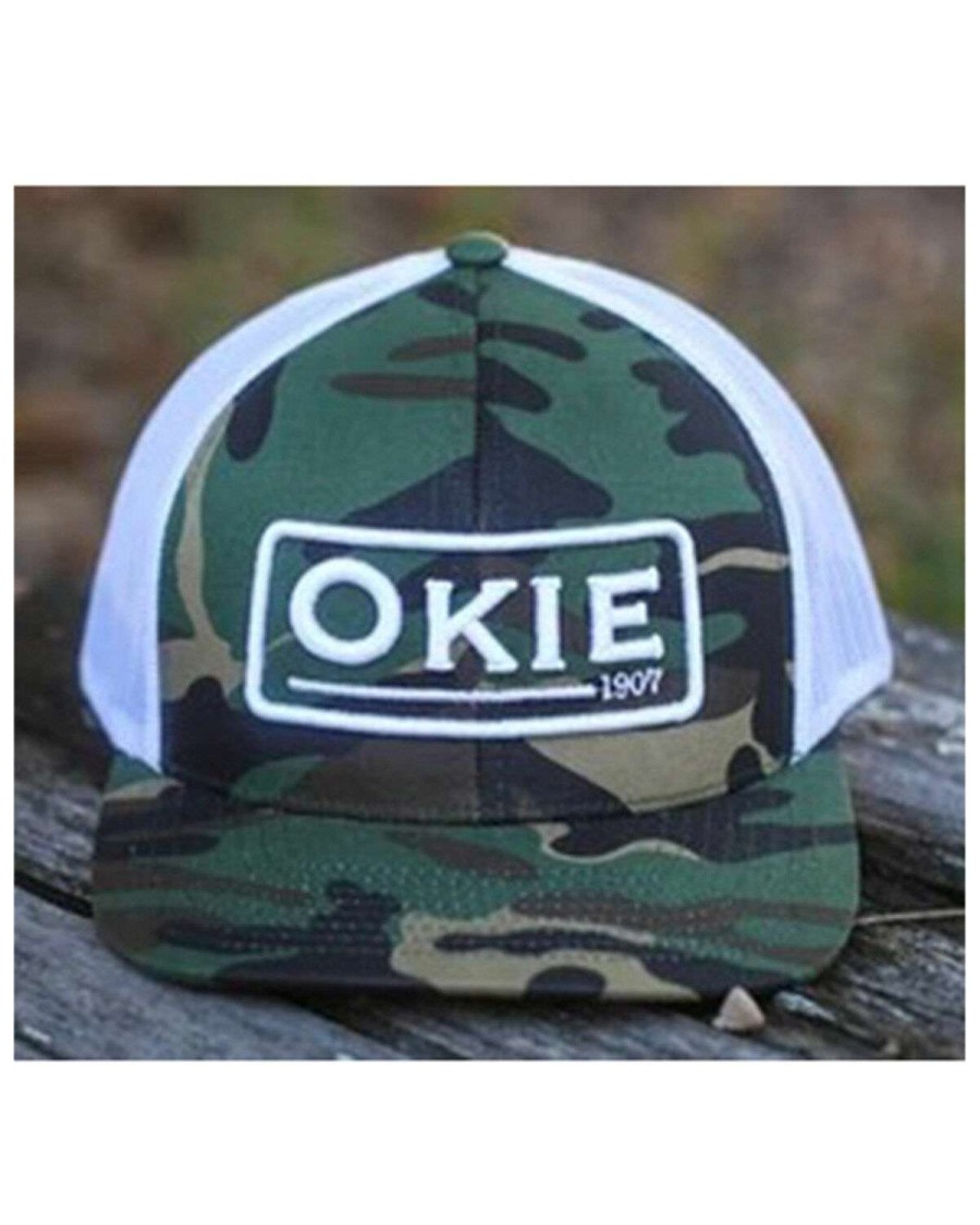 Caps * | Clearance Okie Men'S Camo On White Puff Embroidered Logo Mesh-Back Ball Cap