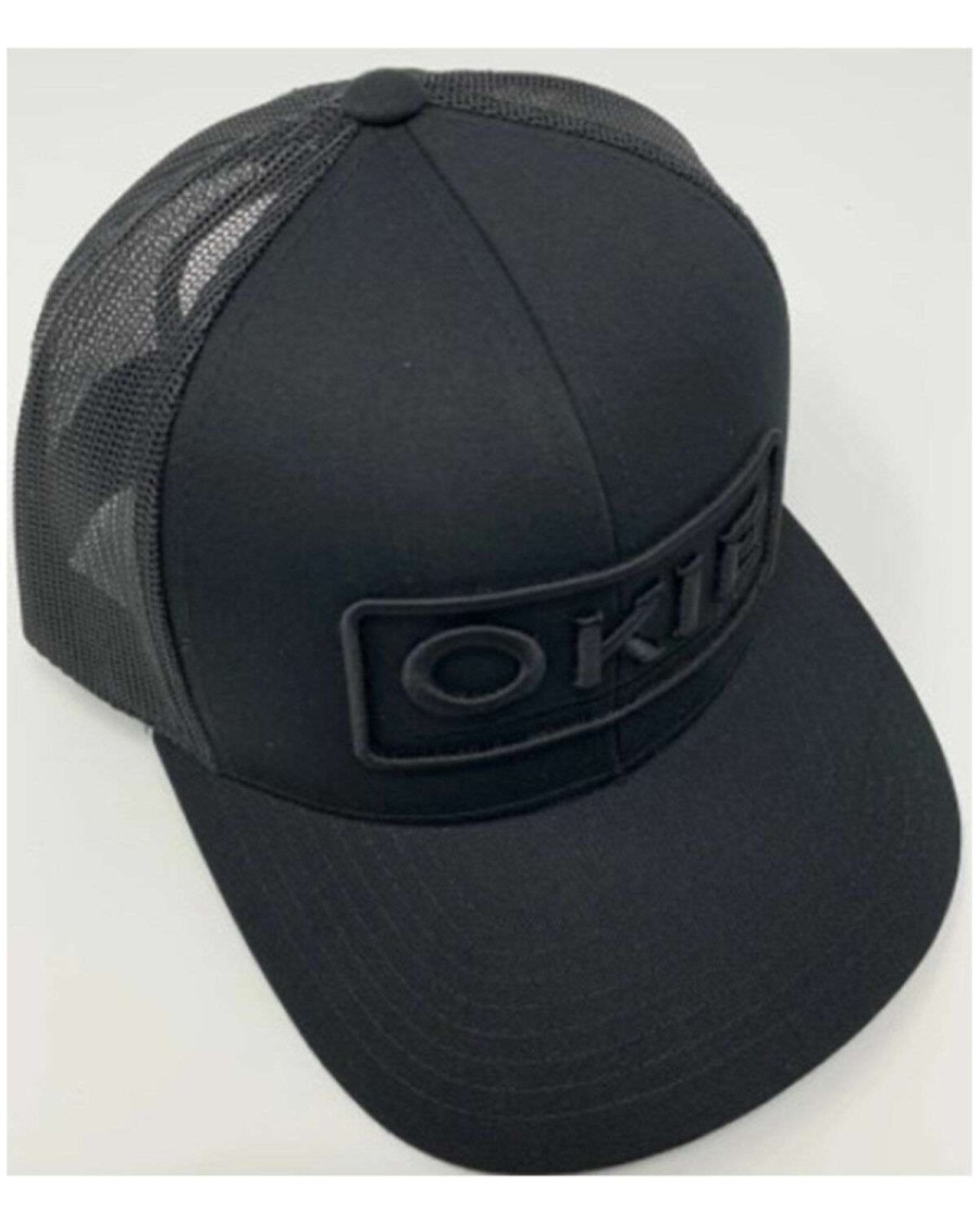 Caps * | Outlet Okie Men'S Blacked Out Puff Embroidered Logo Mesh-Back Trucker Cap