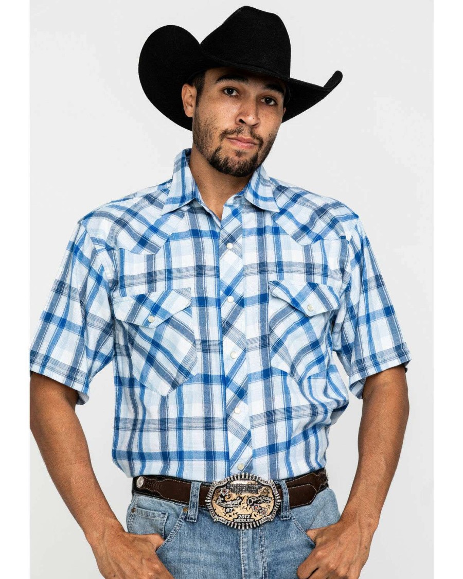 Western Shirt * | Sale Resistol Men'S Blue Vallecito Large Plaid Short Sleeve Western Shirt