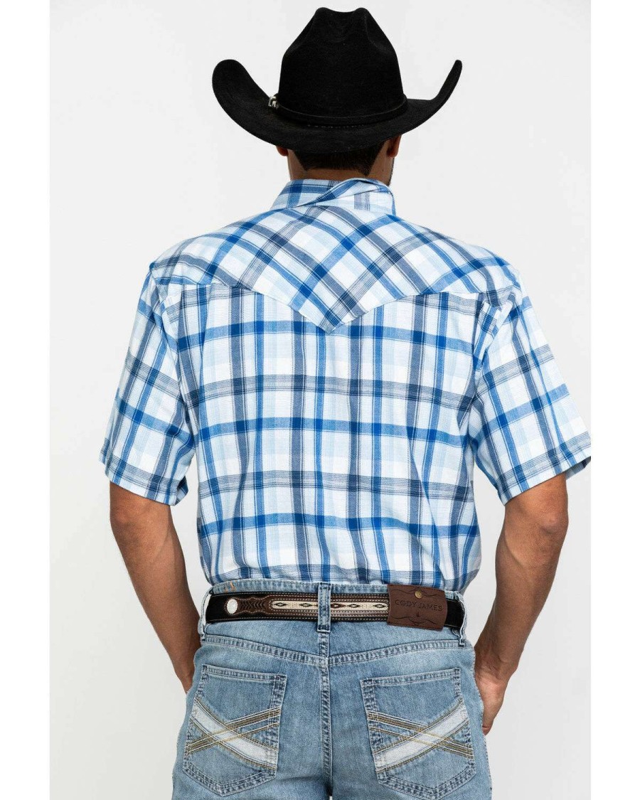 Western Shirt * | Sale Resistol Men'S Blue Vallecito Large Plaid Short Sleeve Western Shirt