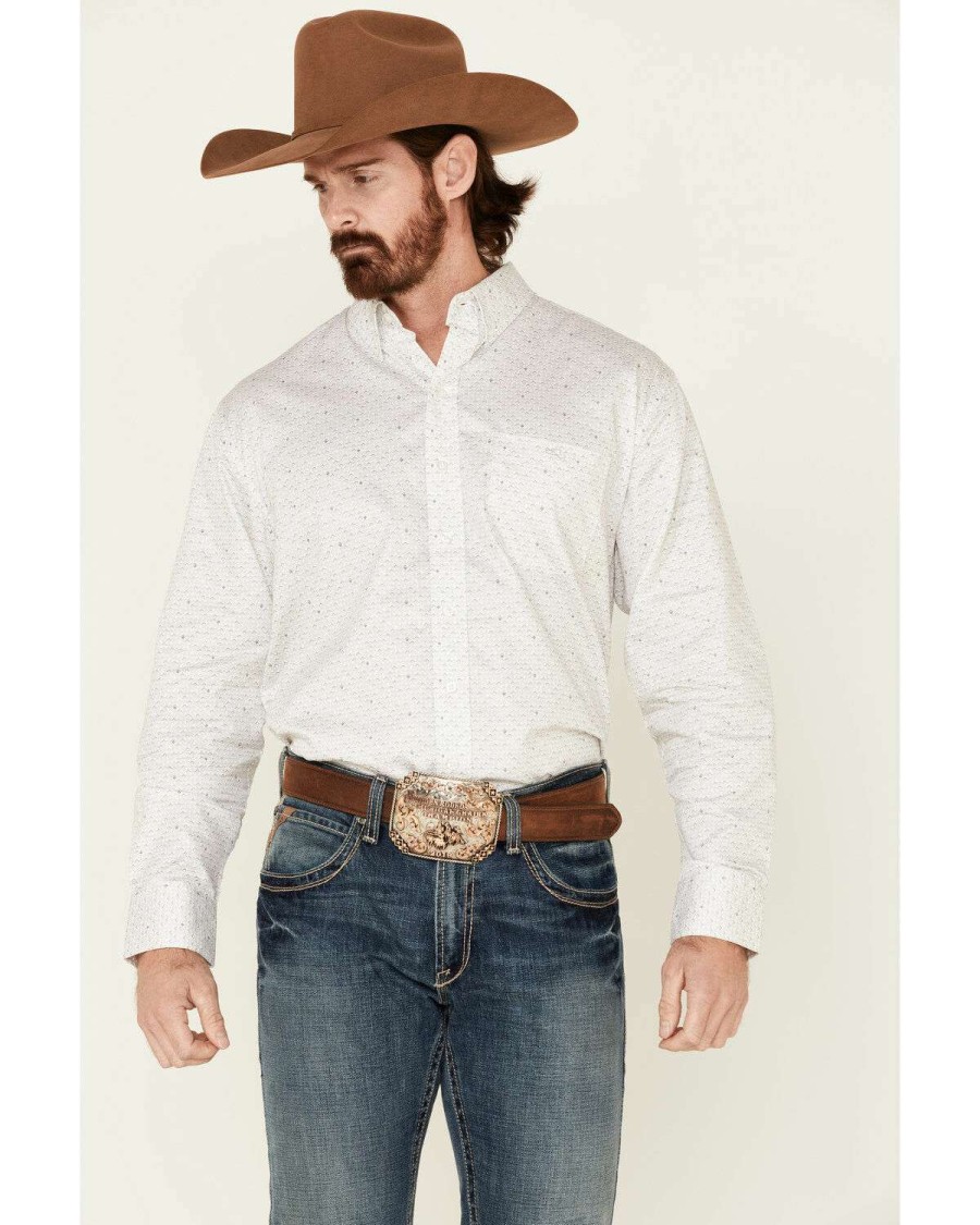 Western Shirt * | Discount Resistol Men'S White Rice Geo Print Long Sleeve Western Shirt