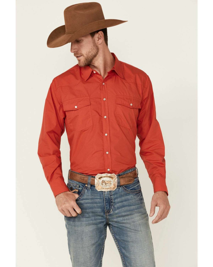 Western Shirt * | Outlet Resistol Men'S Solid Red El Resistol Long Sleeve Snap Western Shirt