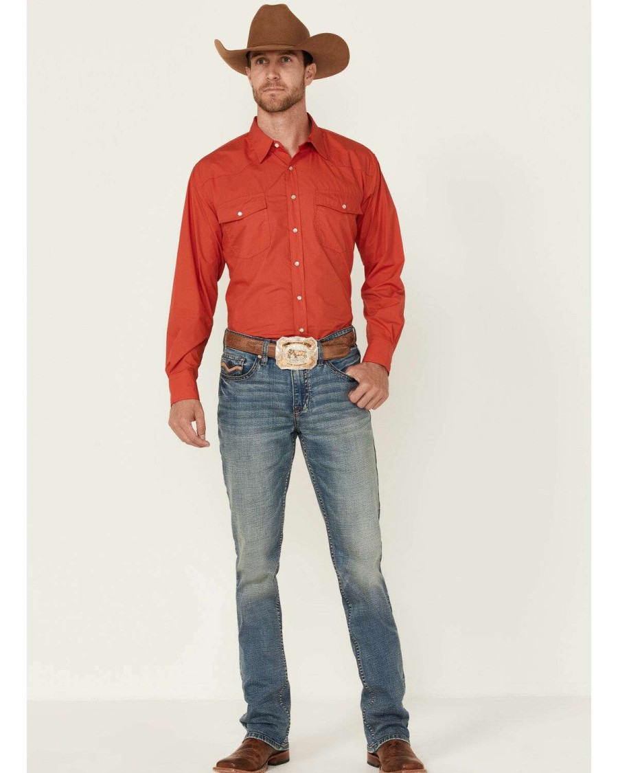 Western Shirt * | Outlet Resistol Men'S Solid Red El Resistol Long Sleeve Snap Western Shirt