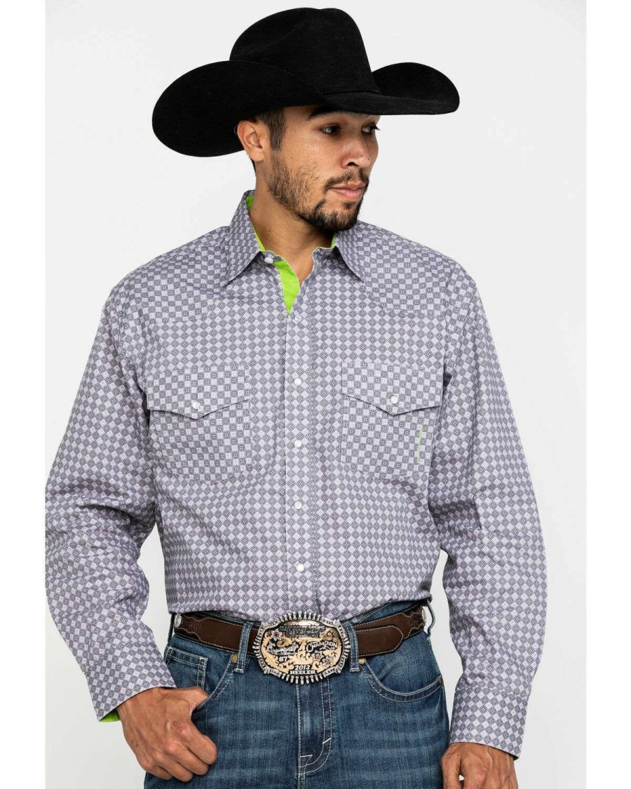 Western Shirt * | Clearance Resistol Men'S Grey Clewiston Geo Print Long Sleeve Western Shirt