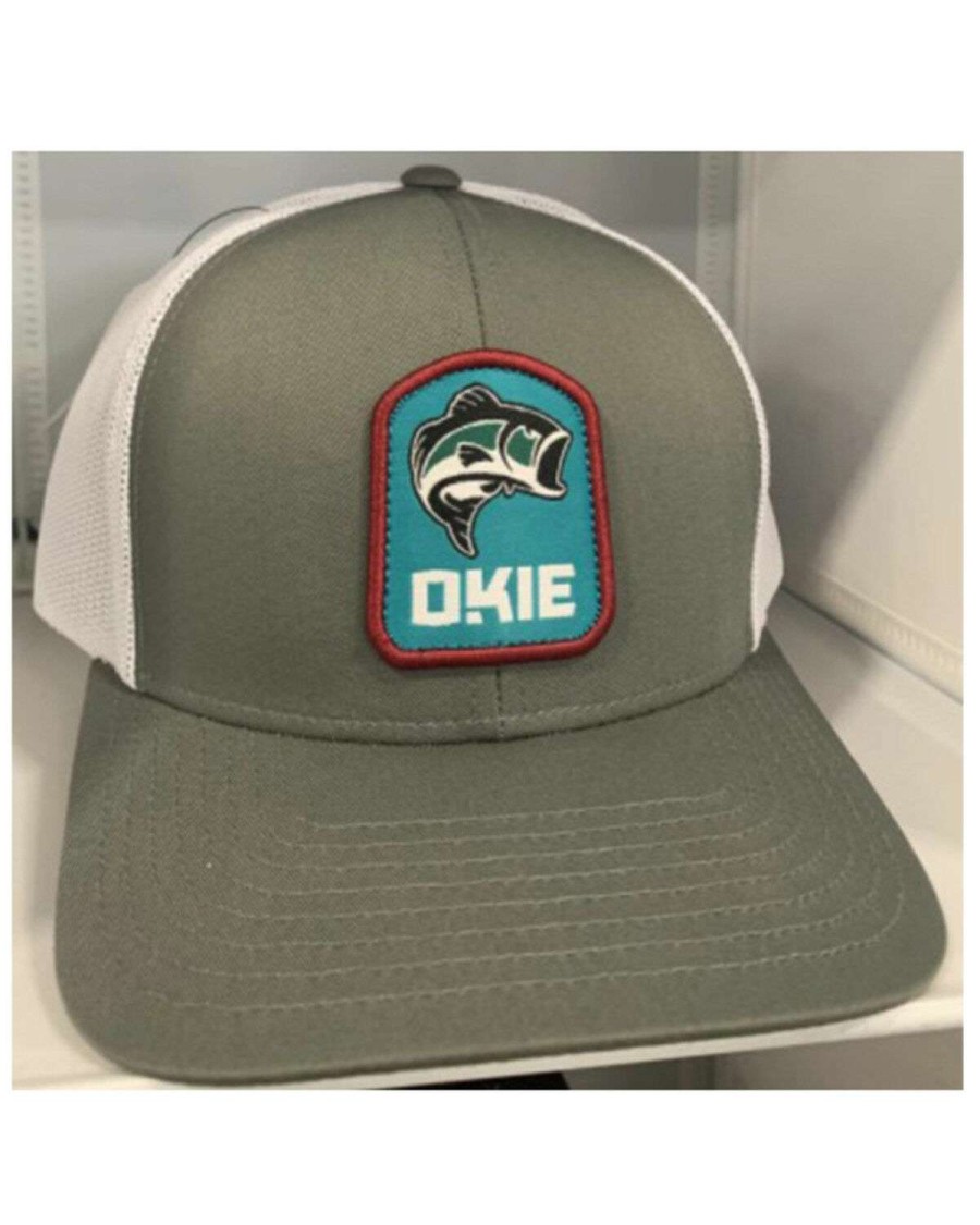 Caps * | Online Okie Men'S Grey & White Trapper Fish Patch Mesh-Back Ball Cap