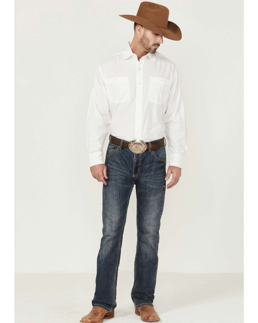 Western Shirt * | Online Resistol Men'S Solid Long Sleeve Button-Down Western Shirt