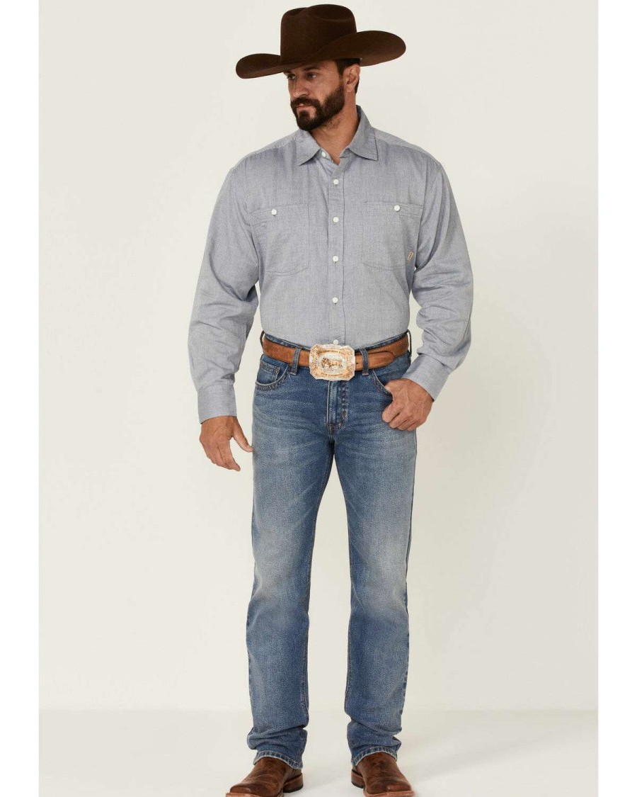 Western Shirt * | Outlet Double R By Resistol Men'S Solid Grey Rawlins Long Sleeve Snap Western Shirt