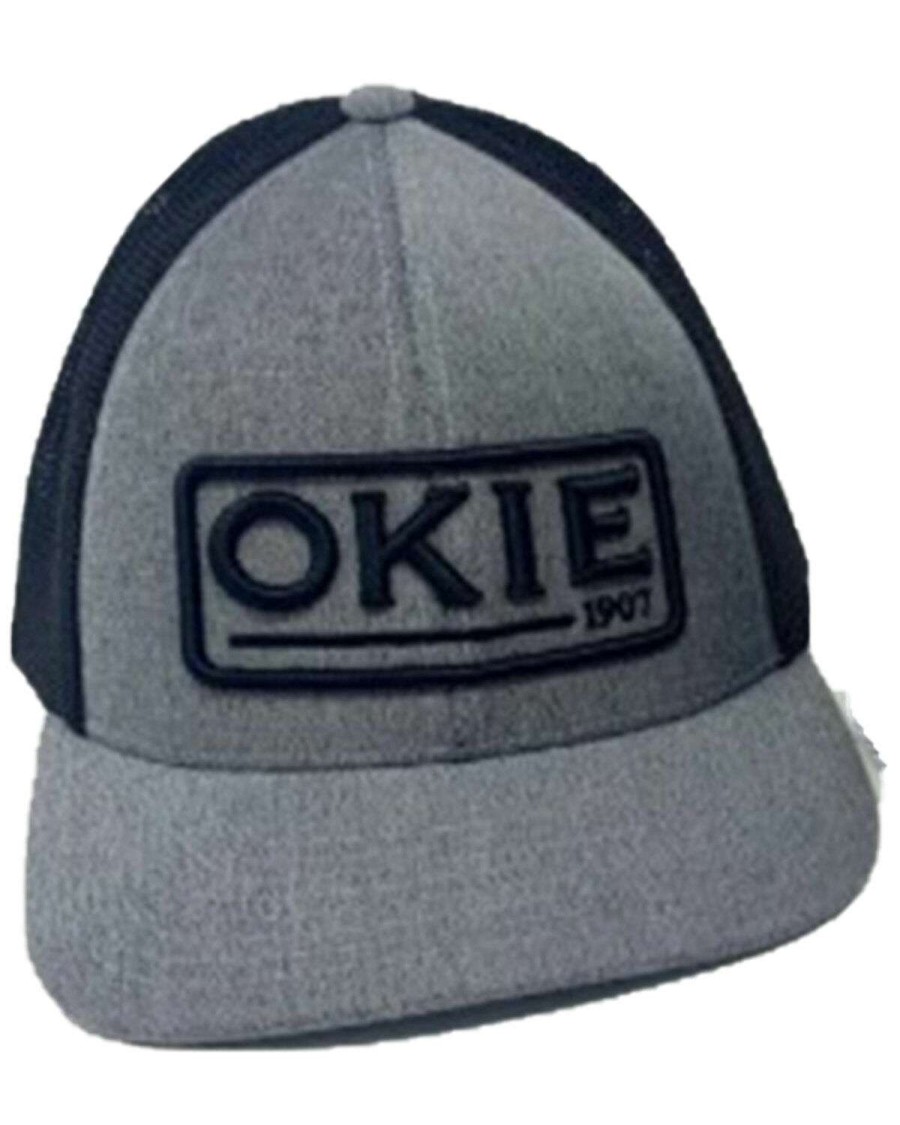 Caps * | Sale Okie Heather Grey Preston Embroidered Logo Mesh-Back Flex-Fit Ball Cap