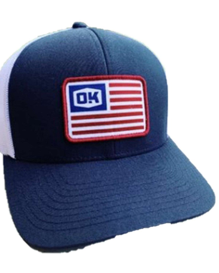 Caps * | Discount Okie Navy American Flag Patch Mesh-Back Ball Cap