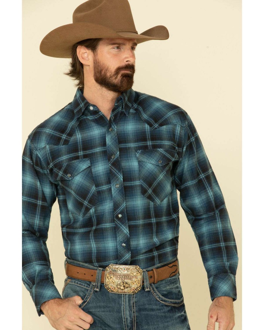 Western Shirt * | Discount Resistol Men'S Ombre Large Plaid Long Sleeve Western Shirt