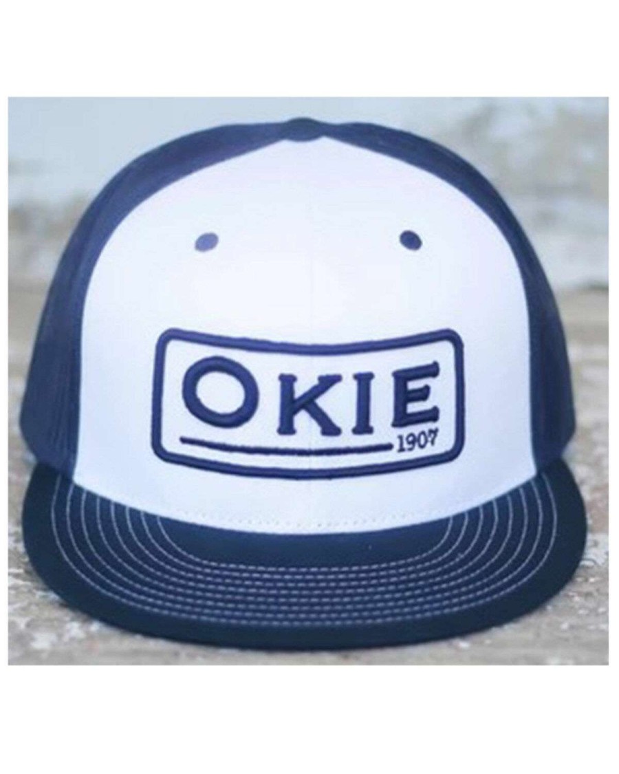 Caps * | Clearance Okie Men'S White & Navy Willie Dean Flat Mesh-Back Ball Cap