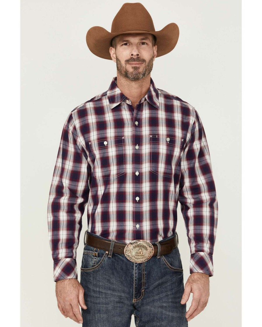 Western Shirt * | Online Resistol Men'S Atlantis Ombre Plaid Long Sleeve Button-Down Western Shirt