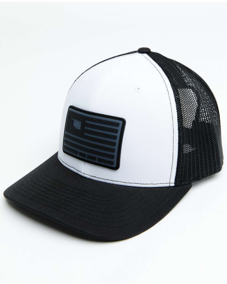 Caps * | Clearance Okie Men'S Billy Rubber Flag Logo Patch Mesh-Back Ball Cap White & Black