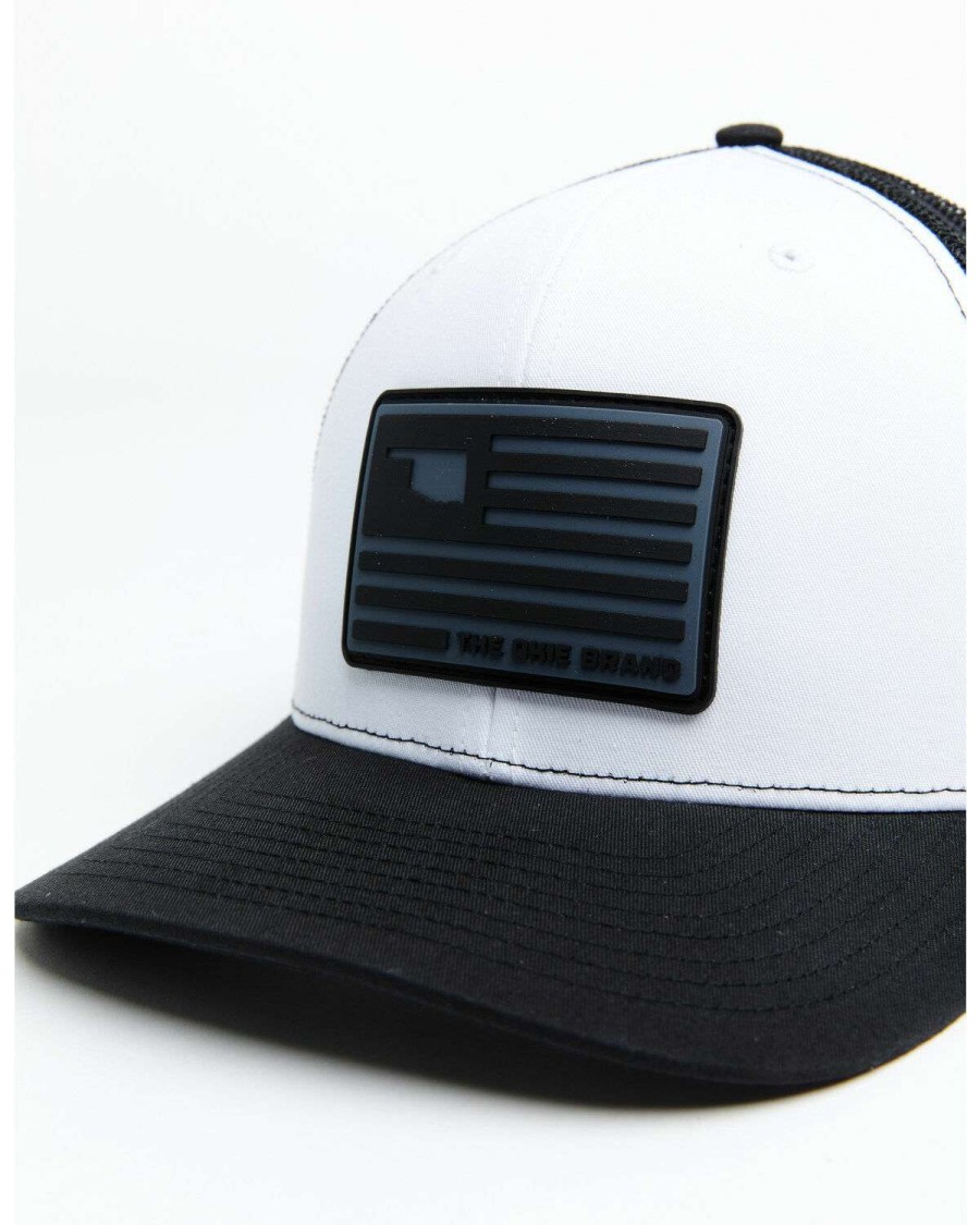 Caps * | Clearance Okie Men'S Billy Rubber Flag Logo Patch Mesh-Back Ball Cap White & Black