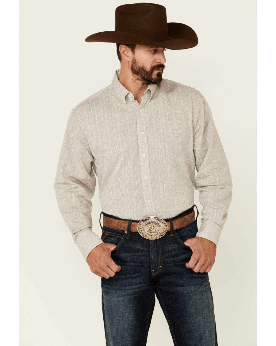 Western Shirt * | Online Resistol Men'S Grey Sycamore Stripe Long Sleeve Button Down Western Shirt