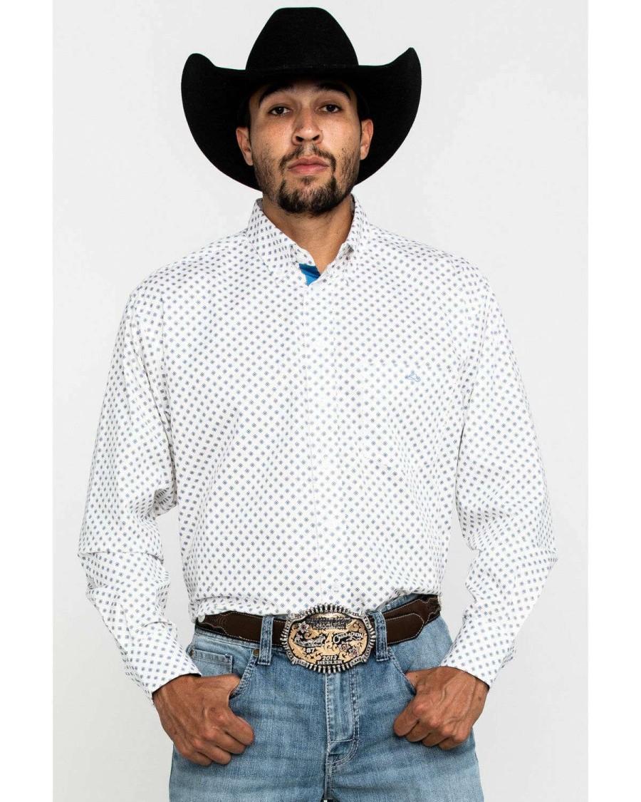 Western Shirt * | Outlet Resistol Men'S White Stuart Geo Print Long Sleeve Western Shirt