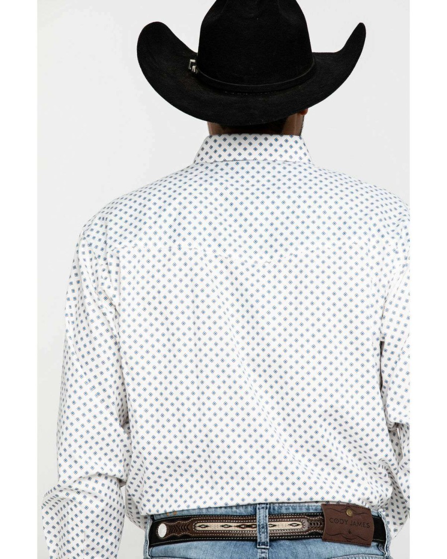 Western Shirt * | Outlet Resistol Men'S White Stuart Geo Print Long Sleeve Western Shirt